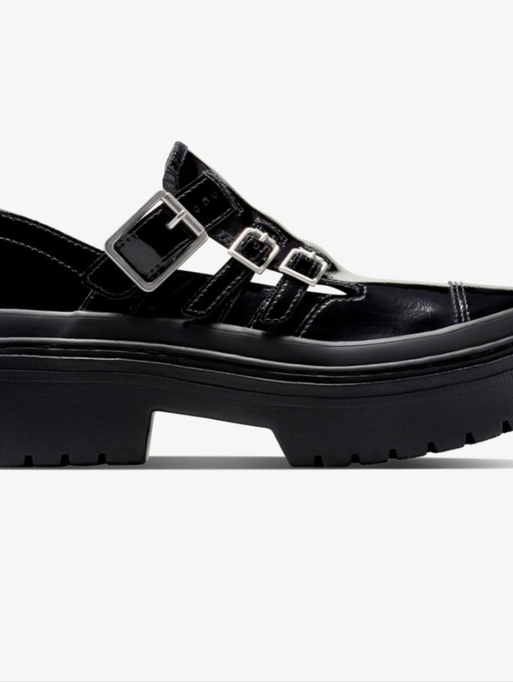 Converse Chuck Taylor All Star Lugged Heel Mary Jane Platform Shoe- Black Patent - Picture 4 of 12